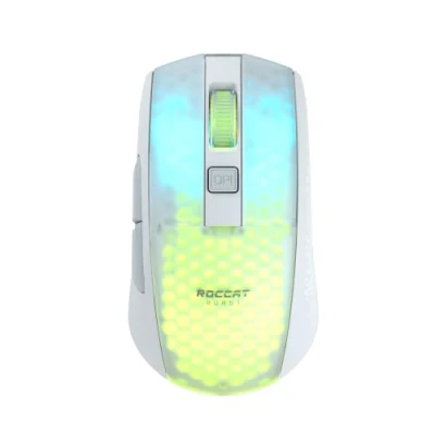 Abbildung von Roccat Burst Pro Air leichte, symmetrische, kabellose, optische RGB Gaming Maus mit Optical Owl Eye Sensor 19.000 DPI, optischen Tasten Switches, Titan Mausrad, 81 Gramm Gewicht, weiß