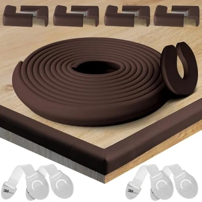 Abbildung von HAPPY CHLEA® Kantenschutz Baby und 8 Eckenschutz aus Schaumstoff. Tischkantenschutz Eckenschützer: 6,4 M gesamt für Tisch Möbel Ecken. Türstopper, 4 Schubladensicherung. Zertifikat