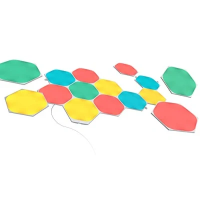 Abbildung von Nanoleaf Shapes Hexagon Starter Kit, 15 Smarten LED Panels RGBW Modulare WLAN 16 Mio. Farben Wandleuchte Innen, Musik &amp; Bildschirm Sync, Funktioniert mit Alexa Google Apple, für Deko Gaming