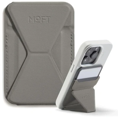 Abbildung von MOFT MagSafe Wallet Ständer für iPhone 16/15/14/13/12 Serie Kompatibel mit MagSafe, MOVAS Vegan Leder Magnetischer Handyständer 3 Betrachtungswinkeln, 2 Kartenhalter (Taupe)