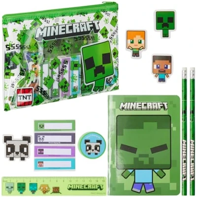 Abbildung von Minecraft Federmäppchen Jungen, Gefülltes Pencil Case Schreibwaren Set Geschenke für Kinder (Grün)