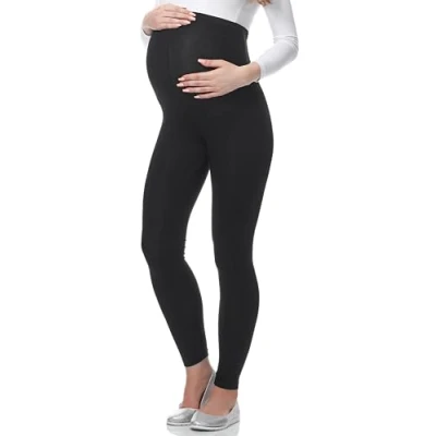 Abbildung von Be Mammy Lange Umstandsleggings aus Baumwolle Leggings für Schwangere Umstands Schwangerschafts Unterhosen mit Hoher Bund Weich und Elastisch BE20 230 (Schwarz, XXL)