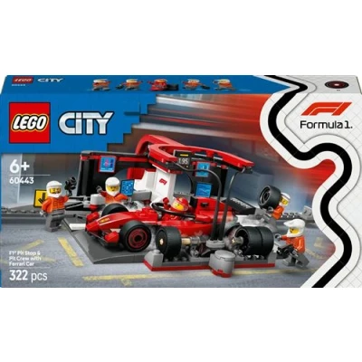 Abbildung von LEGO City F1 Boxenstopp mit Boxencrew und Ferrari Flitzer Formel 1 Set Rennfahrer 4 Mechaniker Minifiguren Spielzeug Rennauto Bauspielzeug für Jungen Mädchen ab 6 Jahren 60443