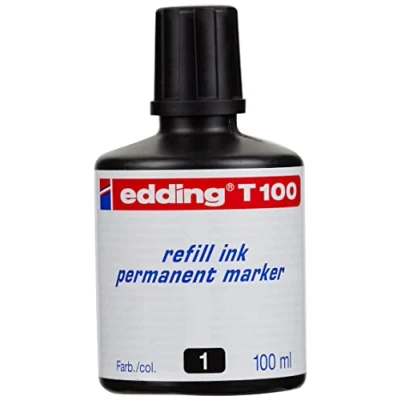 Abbildung von edding T 100 Nachfülltinte Permanentmarker schwarz 100ml mit Tropfendosiersystem, zum schnellen Nachfüllen fast aller