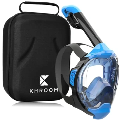 Abbildung von Khroom Schnorchelmaske für Erwachsene und Kinder Seaview Y CO2 sicher Vollmaske zum Schnorcheln Schnorchelset Alternative Vollgesichtsmaske Schnorchelausrüstung (L/XL Blau+Case)