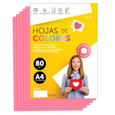 Abbildung von Buntes Papier A4 80g für Drucker &amp; Basteln, Farbige Blätter Kinder, Kreativprojekte, Karten Schule M office (250 Blatt, Rosa)