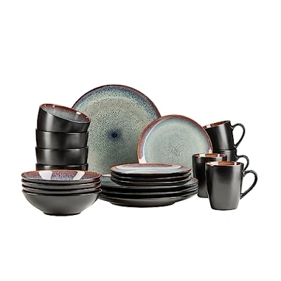 Abbildung von MÄSER 934100 Serie Teona, Keramik Geschirr Set für 4 Personen mit grün brauner Reaktivglasur, 20 teiliges Kombiservice in modern dezenten Coupe Formen, Steinzeug