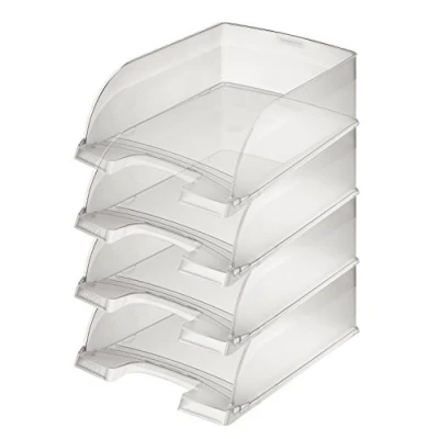 Abbildung von Leitz Briefkorb A4 Jumbo 4er Pack, Briefablage mit extra großem Fassungsvermögen in Premium Qualität, Stapelbare Ablagefächer als Organizer, Kombinierbar Plus Serie, Transparent, 52330003