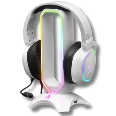 Abbildung von THE G LAB K Stand Radon Gaming Kopfhörer Stander RGB Hintergrundbeleuchtung, USB Hub 2 x 2,0, rutschfeste Basis Universalhalterung für Gamer PC PS4 Xbox One Weiß