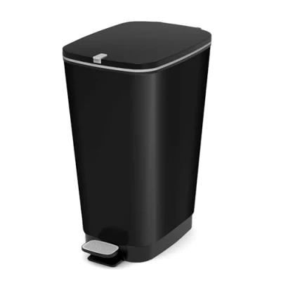 Abbildung von CURVER KIS Chic Bin Style Treteimer 45 Liter mit Deckel und Pedal, Müllbeutelaufhängung, schwarz metallic, 29 x44,5 x 60,5 cm