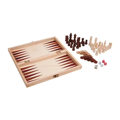Abbildung von Small Foot Spielesammlung Spieleklassiker 3 in 1 im Holzkoffer, mit Schach, Dame und Würfelspielen, 2 Spieler, 3453