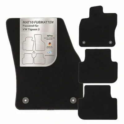 Abbildung von MAT10 Auto Fußmatten passend für VW Tiguan 2 (ab BJ 04/2016, Typ AD1) aus Velours 4 teiliges Automatten Set langlebige Erstausrüsterqualität, Made in Germany, Schwarz