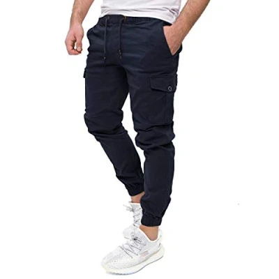 Abbildung von PITTMAN Darius Slim Fit Cargo Herren Hose Dunkelblaue Arbeitshosen Cargohosen Männer Stretch, Blau (Sky Captain 193922), W33/L36