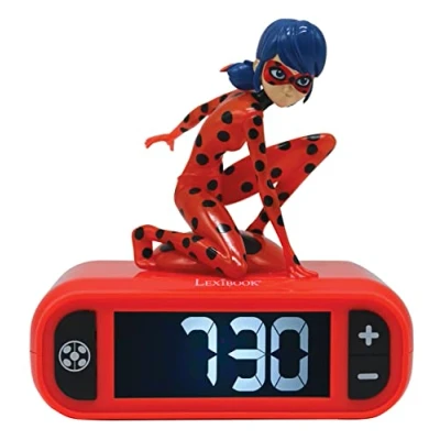 Abbildung von Lexibook, Miraculous Ladybug Cat Noir, Nachtlichtwecker, Klänge und Melodien, LCD Hintergrundbeleuchtung, leuchtend, Snooze, Rot, RL800MI