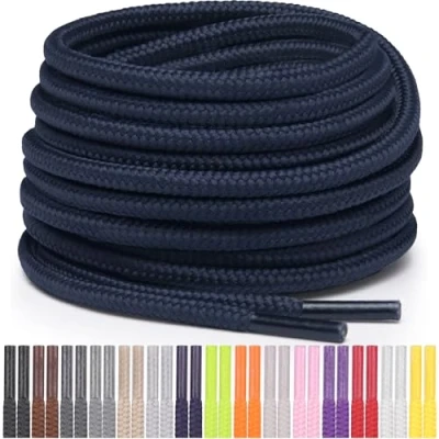 Abbildung von Miscly Schnürsenkel Rund Reißfest für Sportschuhe, Sneaker und Stiefel, Ø 4 mm (114 cm, Marineblau)