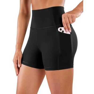 Abbildung von CRZ Yoga Naked Feeling Damen Kurze Leggings High Waist Radlerhose Fitness Sporthose mit Taschen 10cm Schwarz 40