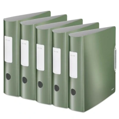 Abbildung von Leitz Qualitäts Ordner 180 Active Style, 5er Pack, A4, Seladon Grün, Abgerundeter Rücken mit 8,2 cm Rückenbreite, Gummibandverschluss, Leichtes Polyfoam, 11080053