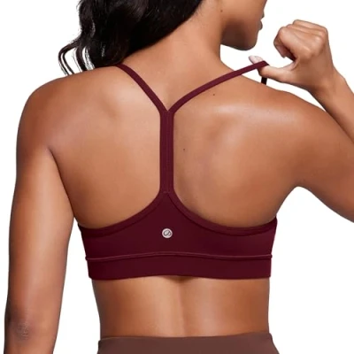 Abbildung von CRZ Yoga Damen Butterluxe Racerback Sport BH Gepolstert Ohne Bügel Y Rücken Bra Sommer Atmungsaktiv Spaghetti Top Roter Merlot XS