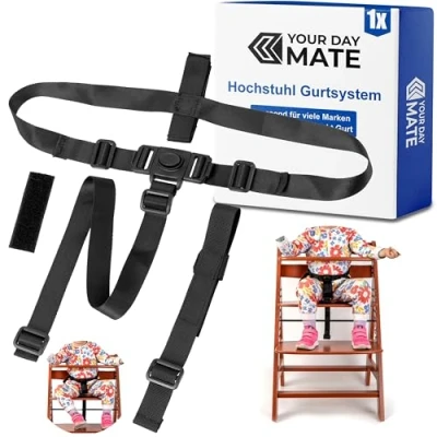 Abbildung von Hochstuhl 3 Punkt Gurtsystem, 1 Set, kompatibel mit Hauck Alpha Beta, Stokke Tripp Trapp, Roba, uvm., in Schwarz, Schrittgurt, einstellbarer Kinderhochstuhl Sicherheitsgurt, Hochstuhlgurt Punkte