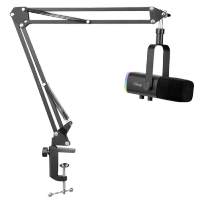Abbildung von FIFINE XLR Streaming Mikrofon mit Arm für Podcast Studio, USB Dynamisch Microphone Gaming PC Stummschalttaste, PS4/5 Mac Mixer Soundkarten