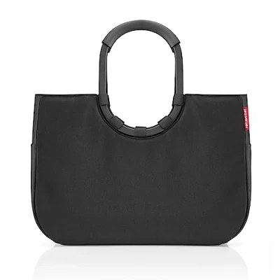 Abbildung von reisenthel loopshopper L in Schwarz, schwarzer Rahmen Stabile Tasche mit praktischen Fächern aus recycelten PET Flaschen Charmantes und wasserabweisendes Design