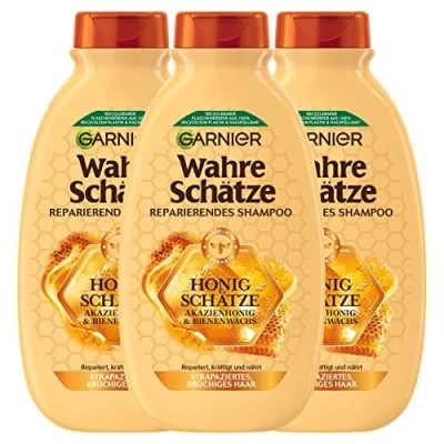 Abbildung von Garnier Wahre Schätze Reparierendes Shampoo Honig Schätze, kräftigt und nährt strapaziertes brüchiges Haar, 3 x 250 ml