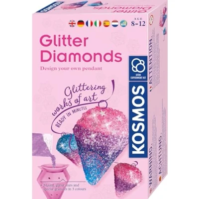 Abbildung von KOSMOS 617189 Glitzer Diamanten, Funkelnde Schmuck Anhänger gestalten, mit Gießformen, Schmuckbändern, Glitzer, Granulat in 3 Farben, Experimentierset für Kinder von 8 12 Jahren, Multisprache