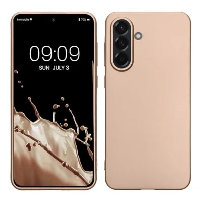 Abbildung von kwmobile Case kompatibel mit Samsung Galaxy A56 5G Hülle Schutzhülle aus Silikon metallisch schimmernd Handyhülle Metallic Gold