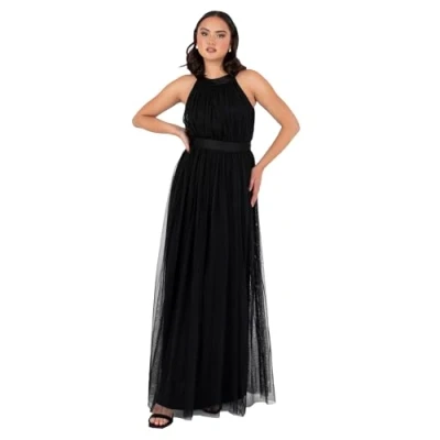 Abbildung von Anaya with Love Ladies Maxi Dress for Women Halter Neck Long Sleeveless Belt A Line Evening Gown Ball Prom Wedding Guest Bridesmaid, Schwarz 42
