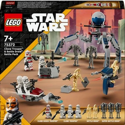 Abbildung von LEGO Star Wars 75372 Clone Trooper &amp; Battle Droid Pack Set, inkl. 4 Minifiguren, 5 Droiden und Speeder Bike mit Shooter Bauspielzeug für Jungen Mädchen ab 7 Jahren