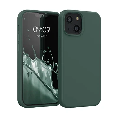 Abbildung von kwmobile Hülle kompatibel mit Apple iPhone 13 Mini Silikon Handy Case Handyhülle weiche Oberfläche kabelloses Laden Moosgrün