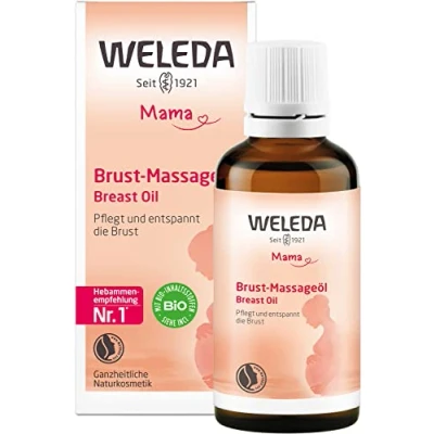 Abbildung von WELEDA Bio Brust Massageöl, pflegendes Naturkosmetik Brustöl gegen Spannungsgefühle in der Schwangerschaft und beim Stillen, Stillöl zur Förderung Durchblutung Haut (1 x 50 ml)