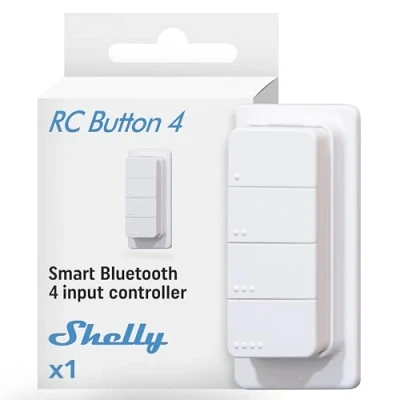 Abbildung von Shelly BLU RC Button 4 Bluetooth Fernbedienung mit Magnethalterung, steuert Licht und Smart Geräte, kabellos, geringer Verbrauch, Verschlüsselung, Mehrfachklick, bequem zu verwenden, iOS Android App