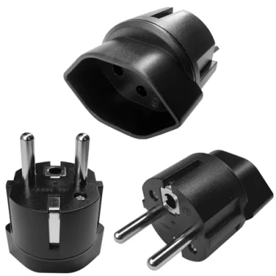 Abbildung von Schweiz/Liechtenstein auf EU Adapterstecker, Schweizer 3 polige Stecker 2 poliger DE/FR/IT/ES Steckdose für Besucher (3 Stück Schwarz)