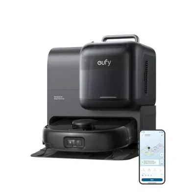 Abbildung von eufy Omni E28 HydroJet Saugroboter mit Wischfunktion, tragbarer Tiefenreiniger, 20.000Pa Turbo Saugkraft, DuroSpiral Entwirrbürsten, CornerRover Arm für Ecken, All in One Station, Tiere &amp; Kinder.