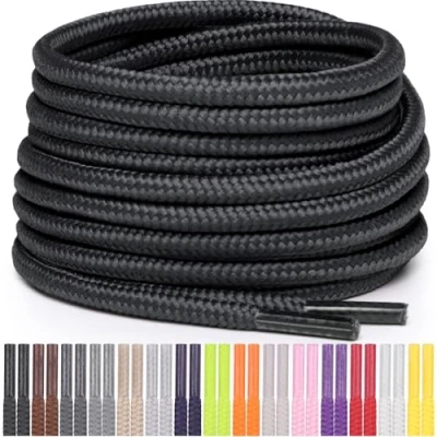 Abbildung von Miscly Schnürsenkel Rund Reißfest für Sportschuhe, Sneaker und Stiefel, Ø 4 mm (91 cm, Schwarz)