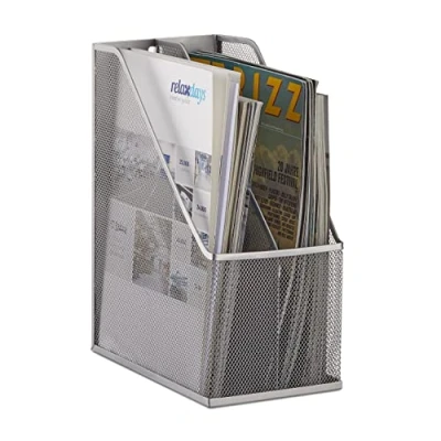 Abbildung von Relaxdays Stehsammler, 2 Fächer, Metallgeflecht, robuster Stehordner A4 C4, Archivbox, Ablage für Dokumente, silber