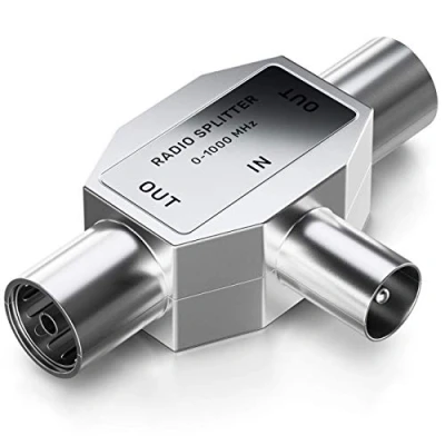 Abbildung von deleyCON Antennen Verteiler T Kupplung Zweigeräte für Radio Adapter Koax 2X Buchse Silber