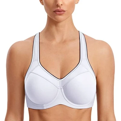 Abbildung von SYROKAN Damen Sport BH Starker Halt Bügel Push Up Ringerrücken Gepolstert Fitness Weiss 85F