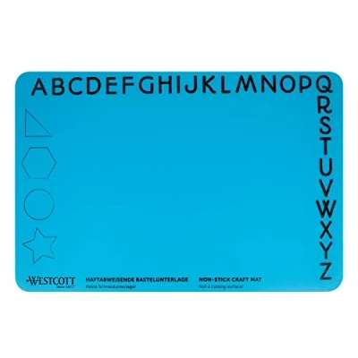 Abbildung von Westcott Bastelunterlage I rutschfeste Bastel Matte hitzebeständiges Silikon 304 x 454 mm DIN A3 flexibel rollbar blau E 16815