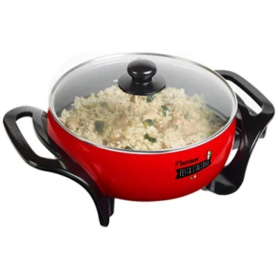 Abbildung von Bestron Partypfanne, XL Multifunktionspfanne mit Glasdeckel im italienischen Design, Antihaftbeschichtet, 1.500 W, Rot/Schwarz