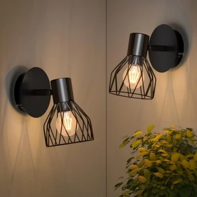 Abbildung von Kimjo Wandleuchte Innen Vintage Wandlampe Schwarz E14 Wandstrahler Industrial Retro Lampe Wandspot Wand Lampen Verstellbare Wandleuchten für Wohnzimmer Schlafzimmer 2 Stücke Ohne Leuchtmittel