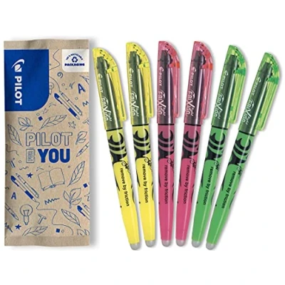 Abbildung von PILOT FriXion Light, radierbarer Textmarker, 6er Set (Neongelb, Neonpink, Grün)