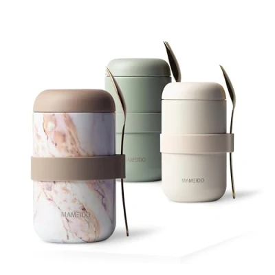 Abbildung von MAMEIDO Thermobehälter für Essen 500ml, Müslibecher to go Edelstahl, Thermobecher auslaufsicher, Ideal Joghurt, Porridge, Babybrei, Suppen &amp; Eis (Pearl Marble, 0,5l)