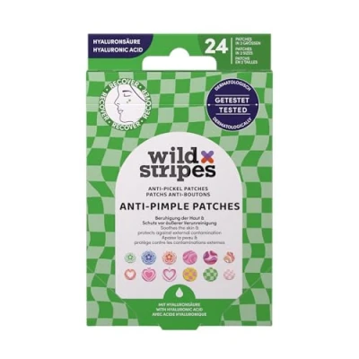Abbildung von Wild Stripes Anti Pimple Patches Groovy Recover Bunte Pickelpflaster mit Hydrokolloid &amp; Hyaluronsäure für Tag und Nachtpflege Pickel Mitesser Hautpflege unreine Haut 24 Stk
