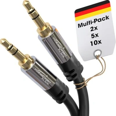 Abbildung von KabelDirekt Klinkenkabel, Aux Kabel &amp; Audio 3.5mm 2x 5m Klinkenkabel Erhältlich in 0,3m bis 10m Geeignet für Kopfhörer Handy PC Laptop Auto HiFi Stereo, schwarz