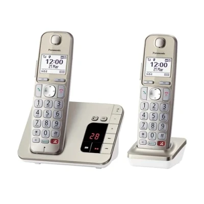 Abbildung von Panasonic KX TGE262GN Schnurlostelefon mit Anrufbeantworter (Bis zu 1.000 Telefonnummern sperren, übersichtliche Schriftgröße starkem Kontrast , extra lauter Hörer, Voll Duplex Freisprechen)