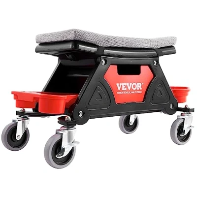 Abbildung von VEVOR Werkstatthocker Rollhocker 640 x 335 390 mm, 136 kg Belastbar Werkstatt Rollsitz Montagehocker Garagenhocker, Arbeits Hocker Stuhl Sitz inkl. Aufbewahrungsbox &amp; Paletten, Mobil