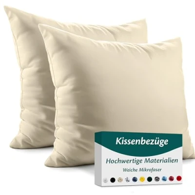 Abbildung von Kissenbezug 65x65 Mikrofaser Premium 2er Set Kissenhülle Deko für Kissen Sofa/Bett Stoff Superweicher Resistent Hypoallergen Anti Milben Atmungsaktiv Kopfkissenbezug mit Verdecktem Zip Voll Waschbar