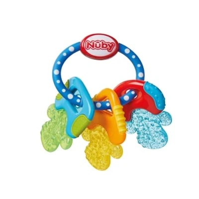 Abbildung von Nûby Beißring für Babys fördert Sehsinn &amp; Motorik, Greifling mit ICE Gel erreicht auch die Backenzähne, ab 3+ Monate 600 Blau 1 Stück (1er Pack)